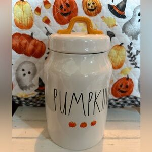 Rae Dunn White Pumpkin Canister with Orange Lid
